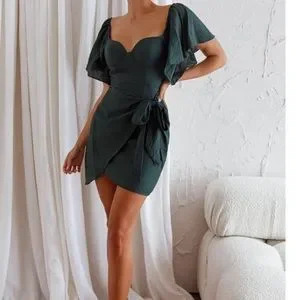 open lace back dress Aphrodite Molded Bust Party Dress Forest Green– Selfie Leslie